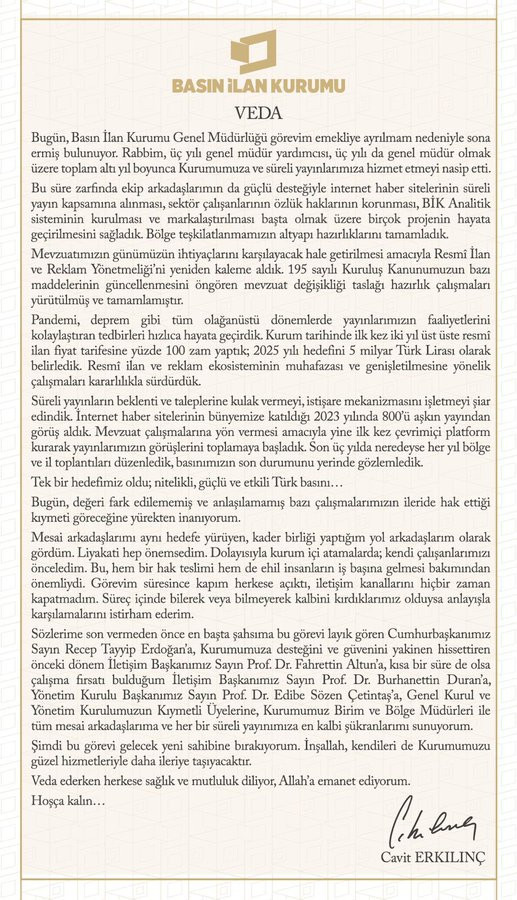 BİK Müdürü Bugün Emekliye Ayrıldı - 1. resim