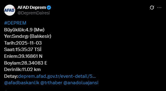 Balıkesir Beşik Gibi Sallanıyor: 4.9 Deprem Oldu! - 1. resim