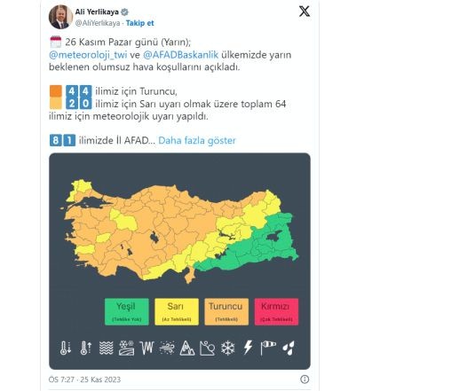 Ali Yerlikaya'dan Fırtına Uyarısı!
