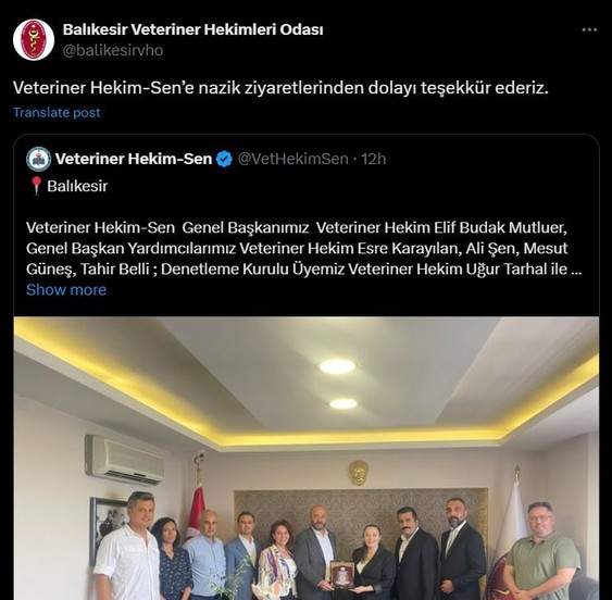 Veteriner Hekim-Sen'den Balıkesir Veteriner Hekimler Odası'na Ziyaret