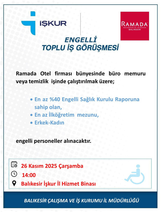 İŞKUR'dan Engelli Bireylere İş Fırsatı