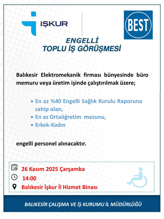 İŞKUR'dan Engelli Bireylere İş Fırsatı