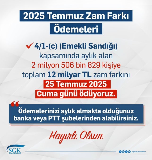 Emekli Zam Farkları 25 Temmuz’da Ödenecek!