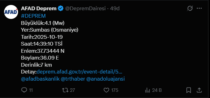 Osmaniye'de 4,1 büyüklüğünde deprem - 1. resim