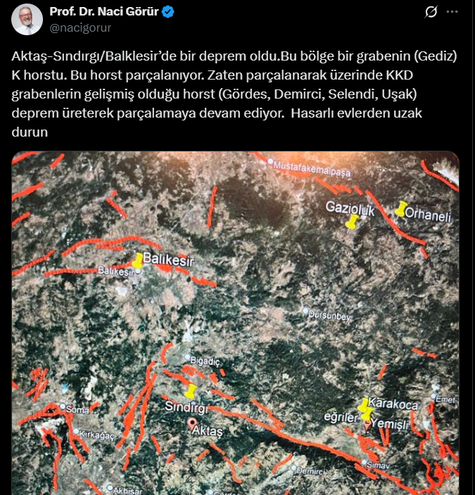 Prof. Dr. Naci Görür'den: Balıkesir'deki Deprem Sonrası Uyarı - 3. resim