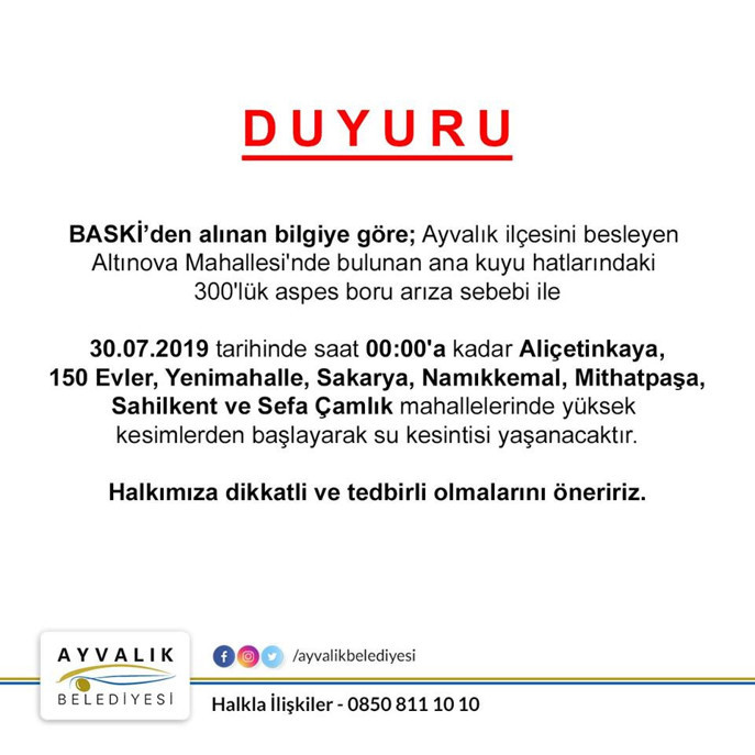 O MAHALLELERDE SU KESİNTİSİ YAŞANACAK - 1. resim