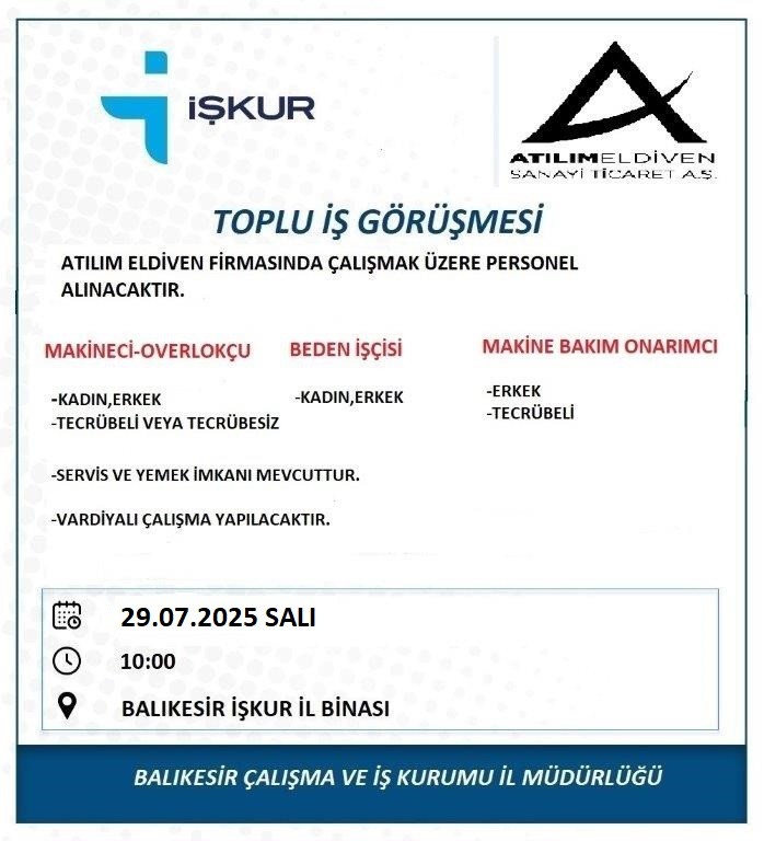 Balıkesir'de İş Fırsatlarını Kaçırmayın! İstihdam Kapısı Aralanıyor