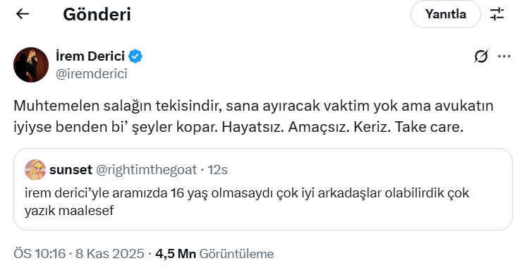 İrem Derici’nin Sosyal Medya Yanıtı Tepki Topladı
