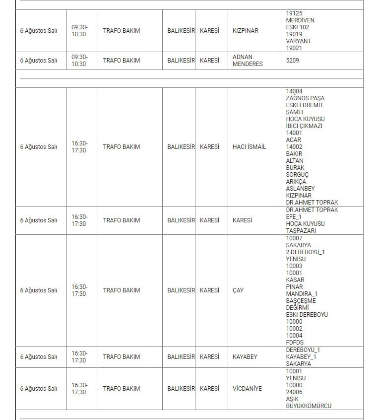 Karesi ve Mahallelerinde Elektrik Kesintisi Karesi ve Mahallelerinde Elektrik Kesintisi