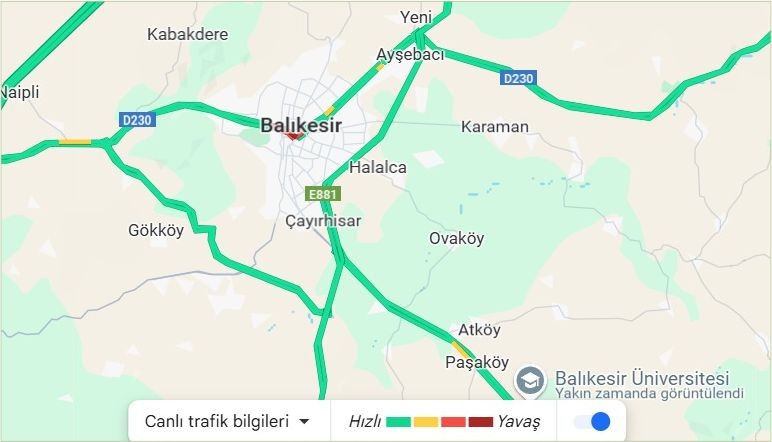 Balıkesir’de Trafik Yoğunluğu Google Maps’e Yansıdı