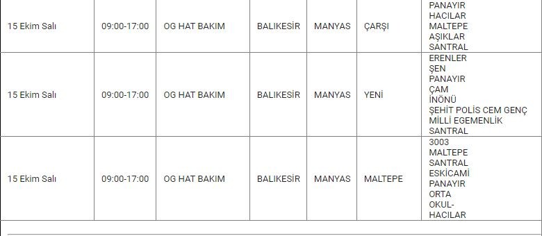 Manyas ve Mahallelerinde Elektrik Kesintisi Manyas ve Mahallelerinde Elektrik Kesintisi