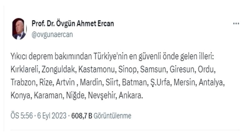 Yıkıcı Depreme Karşı En Güvenli 21 İl