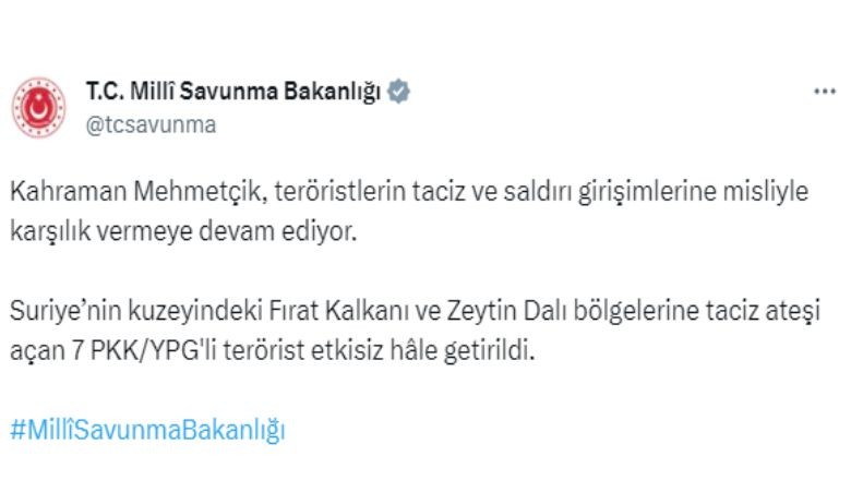 7 PKK/YPG'li Terörist Etkisiz Hale Getirildi