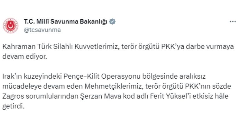 PKK'nın Sözde Sorumlusu Fırat Yüksel Etkisiz Hale Getirildi