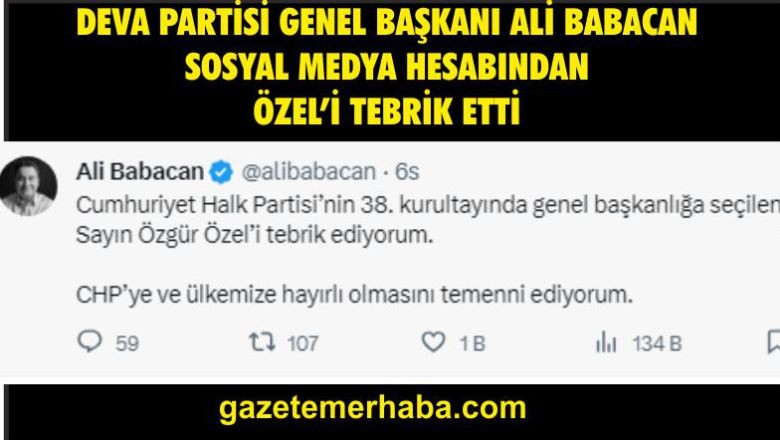 Ali Babacan, Özgür Özel'i Tebrik Etti