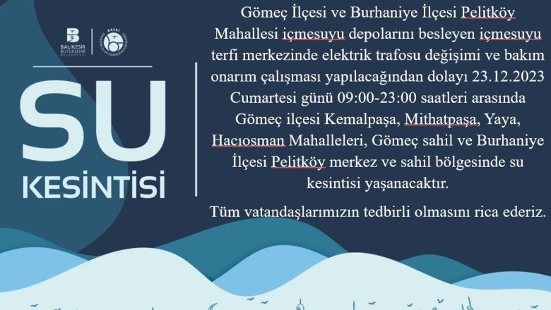 Balıkesir'in 2 İlçesinde Su Kesintisi Olacak