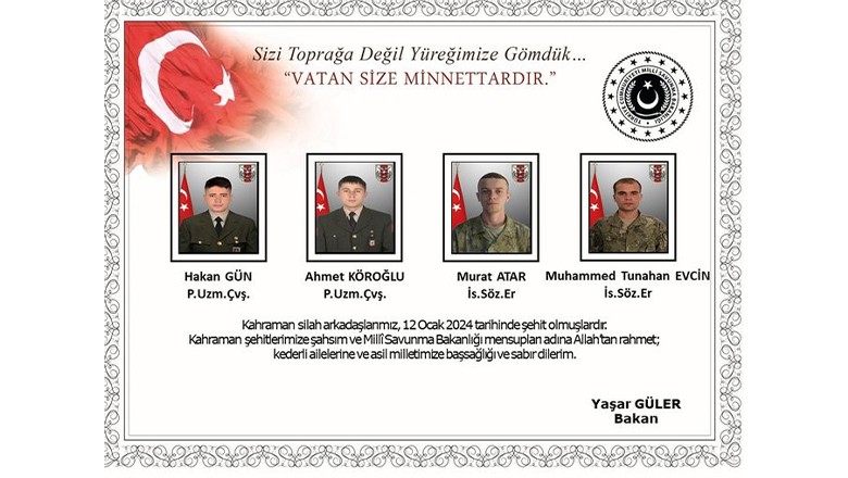 MSB, şehit askerlerin isimlerini açıkladı