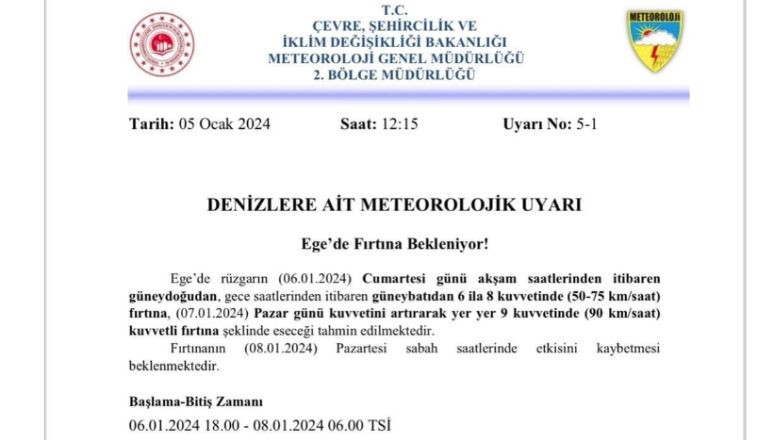 Ege Bölgesi'nde Fırtına Uyarısı