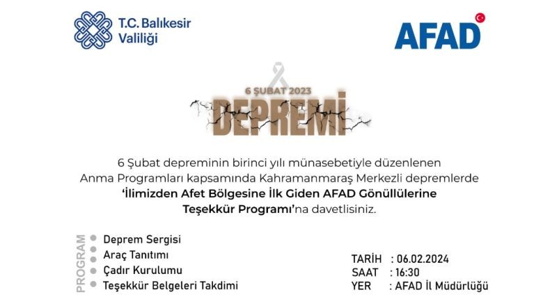 Balıkesir Valiliğinden AFAD Gönüllülerine Teşekkür Programı