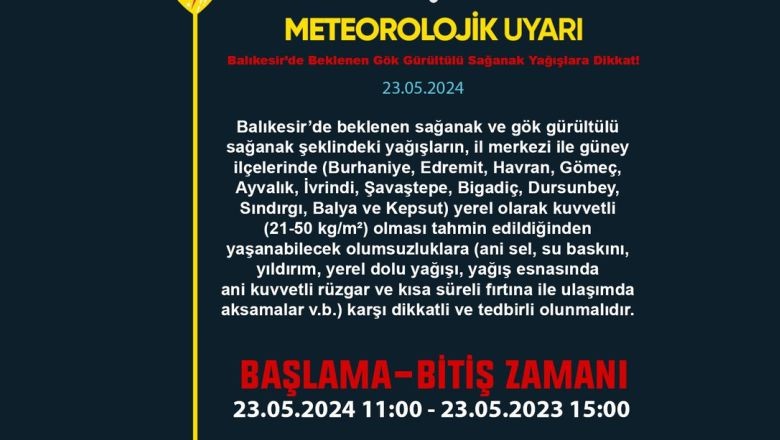 Uyarı Geldi! Kuvvetli Yağış Balıkesir'in Kapısında