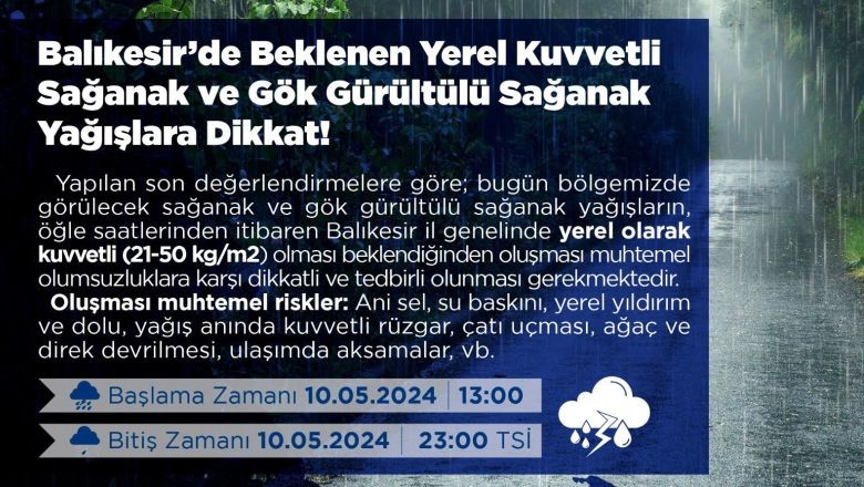 Balıkesir'de Beklenen Şiddetli Yağışlarla İlgili Uyarı