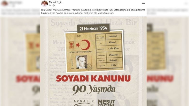 Başkan Ergin Soyadı Kanunu'nun 90. Yılını Unutmadı