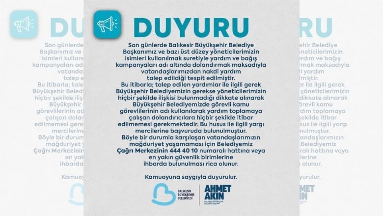 Balıkesir Büyükşehir Belediyesi Dolandırıcılara Karşı Uyardı!