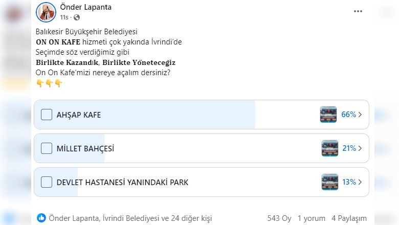 Başkan Lapanta ON ON Kafe İçin Anket Başlattı