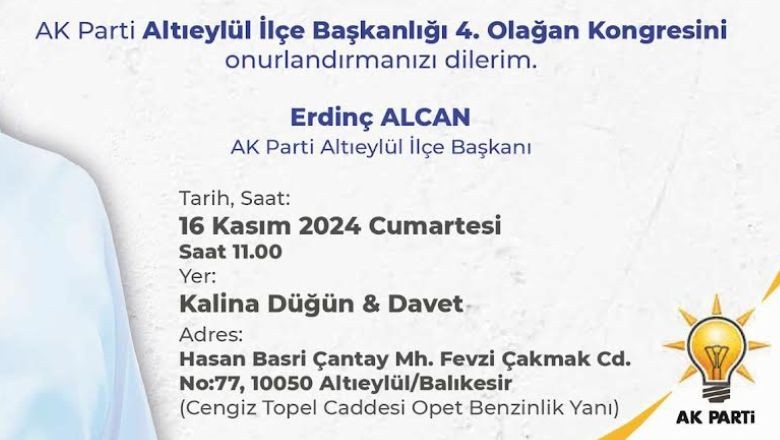 AK Parti Altıeylül İlçe Kongresi Tarihi Belli Oldu