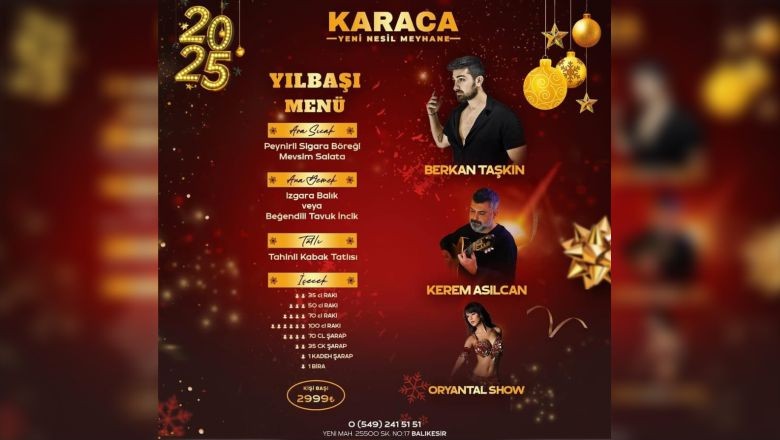 Balıkesir'in 7 Mekanında Yılbaşı Programı ve Fiyatları