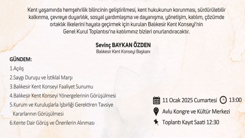 Balıkesir Kent Konseyi Genel Kurulu Toplanıyor