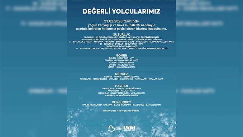 Balıkesir'de Ulaşıma Kar Engeli. BTT O Hatları Açıkladı! Balıkesir'de Ulaşıma Kar Engeli. BTT O Hatları Açıkladı!