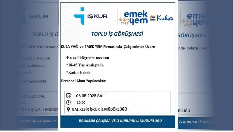 Balıkesir’de İş Fırsatı! İŞKUR Toplu İş Görüşmesiyle 3 Firma Personel Alacak