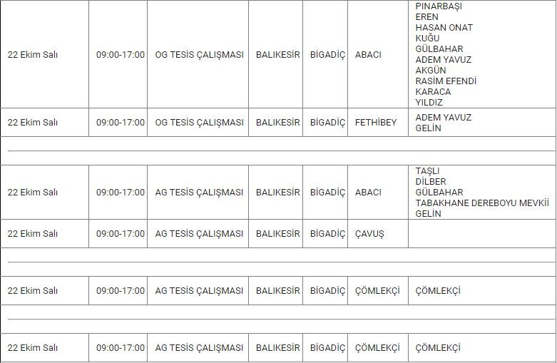 Bigadiç ve Mahallelerinde Elektrik Kesintisi Bigadiç ve Mahallelerinde Elektrik Kesintisi