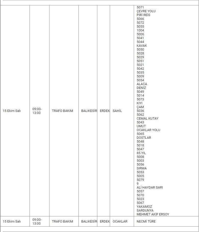 Erdek ve Mahallelerinde Elektrik Kesintisi Erdek ve Mahallelerinde Elektrik Kesintisi