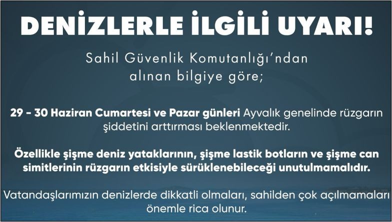 Ayvalık Belediyesi: 29-30 Haziran'da Şiddetli Rüzgar Uyarısı!