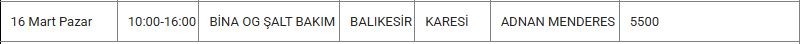 Karesi ve Mahallelerinde Elektrik Kesintisi Karesi ve Mahallelerinde Elektrik Kesintisi