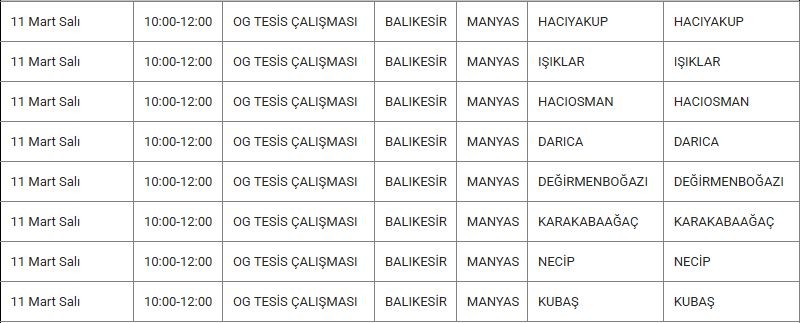 Manyas ve Mahallelerinde Elektrik Kesintisi Manyas ve Mahallelerinde Elektrik Kesintisi