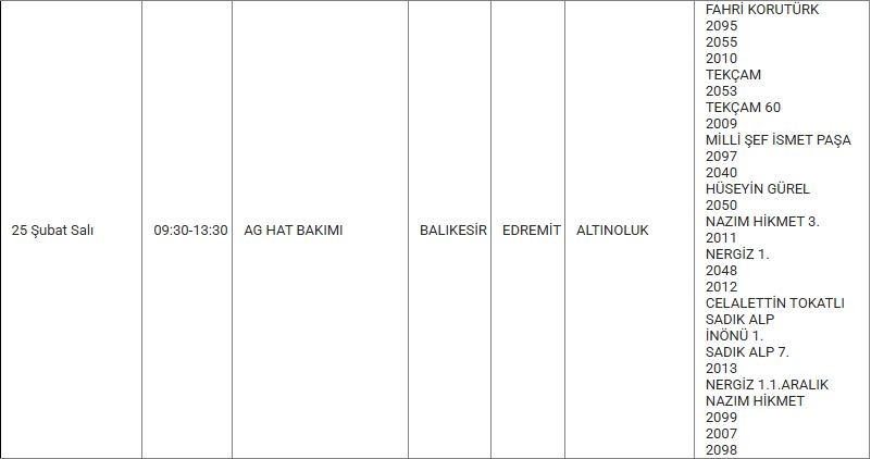 Edremit ve Mahallelerinde Elektrik Kesintisi Edremit ve Mahallelerinde Elektrik Kesintisi