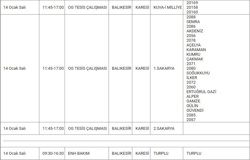 Karesi ve Mahallelerinde Elektrik Kesintisi Karesi ve Mahallelerinde Elektrik Kesintisi