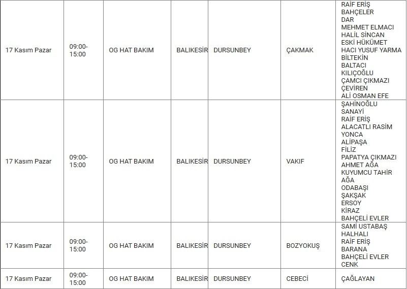 Dursunbey ve Mahallelerinde Elektrik Kesintisi Dursunbey ve Mahallelerinde Elektrik Kesintisi