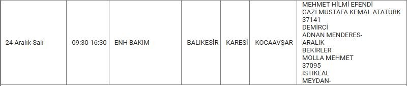 Karesi ve Mahallelerinde Elektrik Kesintisi Karesi ve Mahallelerinde Elektrik Kesintisi