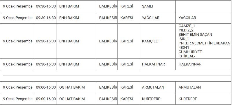 Karesi ve Mahallerinde Elektrik Kesintisi Karesi ve Mahallerinde Elektrik Kesintisi
