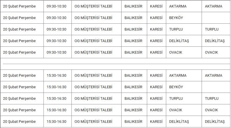 Karesi ve Mahallelerinde Elektrik Kesintisi Karesi ve Mahallelerinde Elektrik Kesintisi