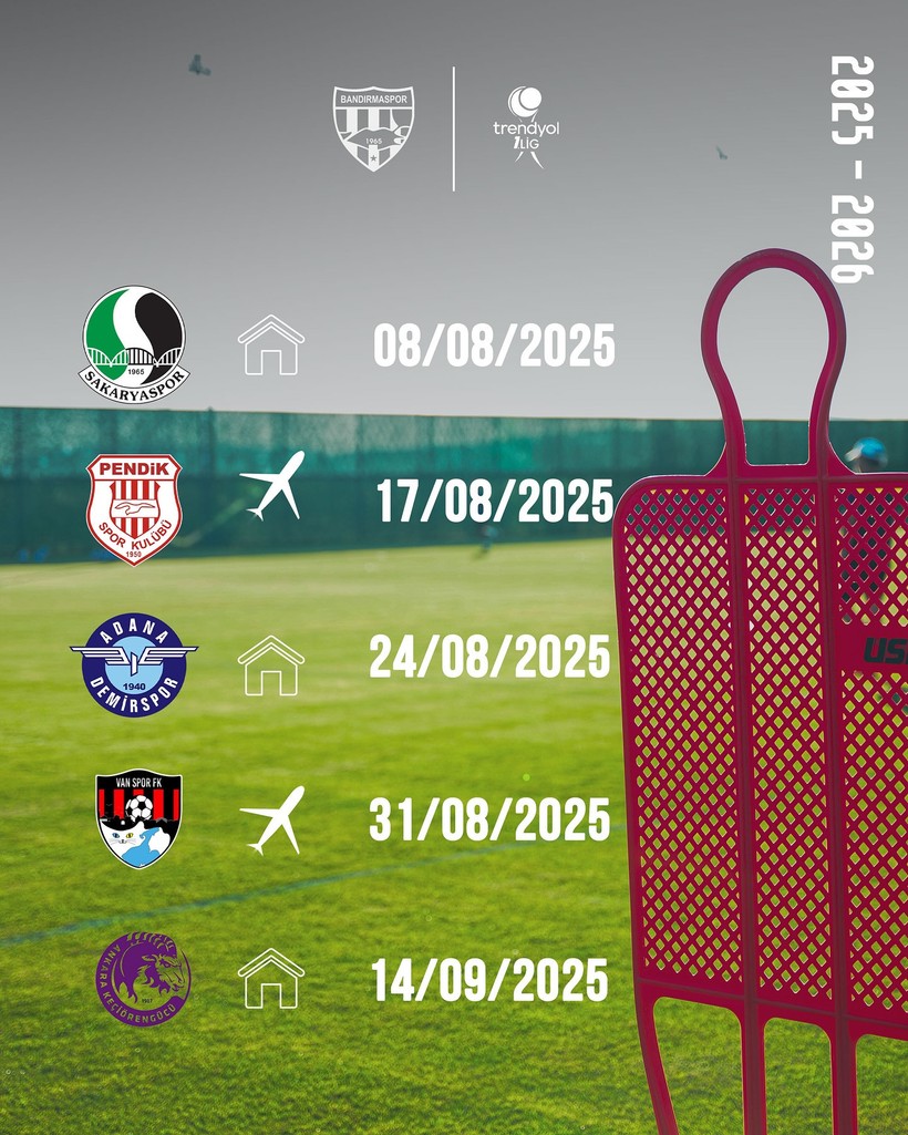 Bandırmaspor’un 2025-2026 Sezonu Fikstürü Belli Oldu Trendyol 1. Lig 2025-2026 sezonu ilk yarı fikstürü açıklandı. Yeni sezona güçlü bir başlangıç yapmayı hedefleyen Bandırmaspor, hazırlıklarını tüm hızıyla sürdürürken, ilk maçını 8 Ağustos’ta kendi sahasında Sakaryaspor ile oynayacak. Taraftarının desteğiyle sezona galibiyetle başlamak isteyen Bandırmaspor, teknik ekip ve oyuncu kadrosuyla yoğun bir hazırlık sürecine girdi. Kulüp yetkilileri, yeni sezon öncesi hedeflerinin üst sıralar ve Süper Lig olduğunu vurgularken, fikstür doğrultusunda yapılacak maç planlamaları da netlik kazanmaya başladı. Bandırmaspor, 2025-2026 sezonunun ilk yarısında hem iç sahada hem deplasmanda zorlu rakiplerle karşı karşıya gelecek. Bordo-beyazlı ekip, lige moralli başlamak ve istikrarlı bir grafik yakalamak için çalışmalarını aralıksız sürdürüyor.