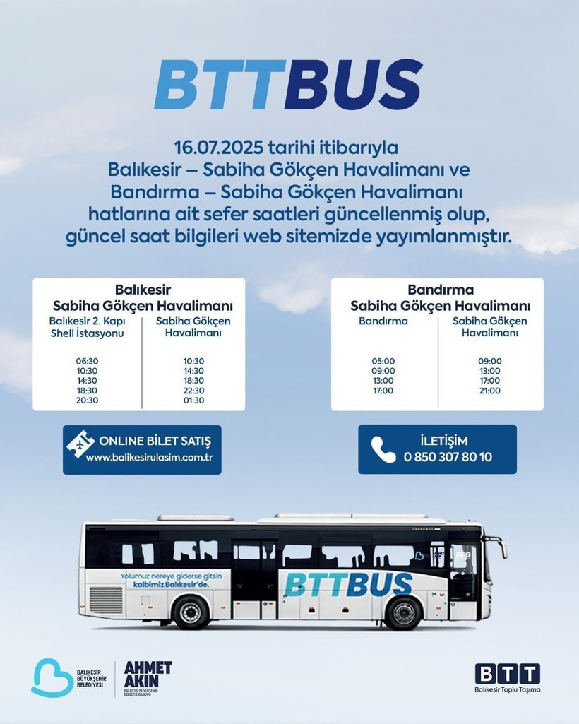 Balıkesir ve Bandırma’dan Sabiha Gökçen’e BTTBUS Sefer Saatleri Güncellendi  