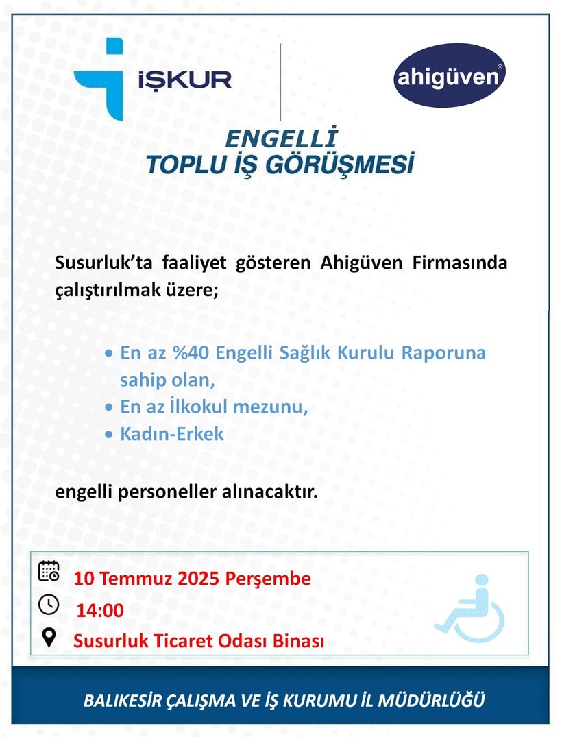 Balıkesir'de Engelli Bireylere İş Fırsatı