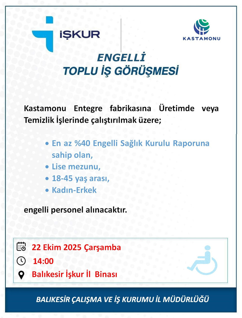 Balıkesir’de Engelliler İçin İstihdamda Fırsat Var! - 3. resim