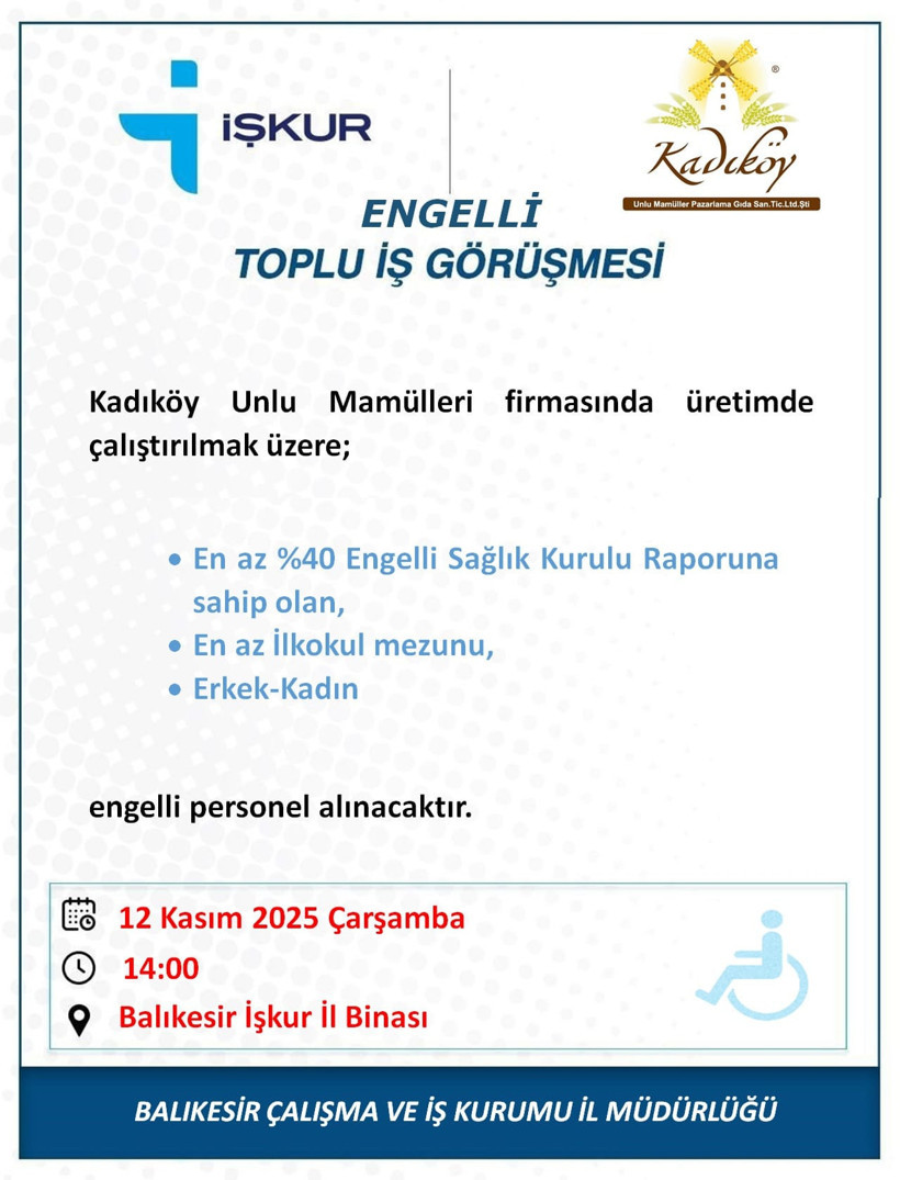 Balıkesir'de Engelliler İçin Toplu İş Görüşmeleri Başlıyor