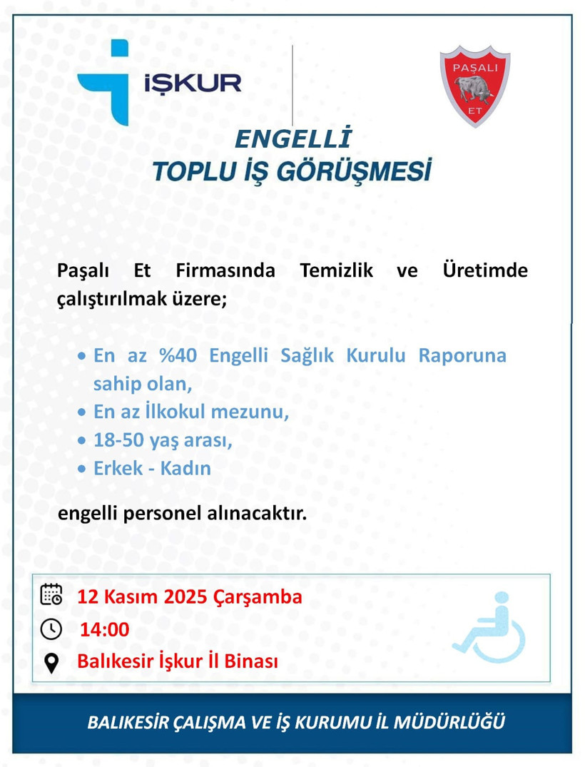 Balıkesir'de Engelliler İçin Toplu İş Görüşmeleri Başlıyor